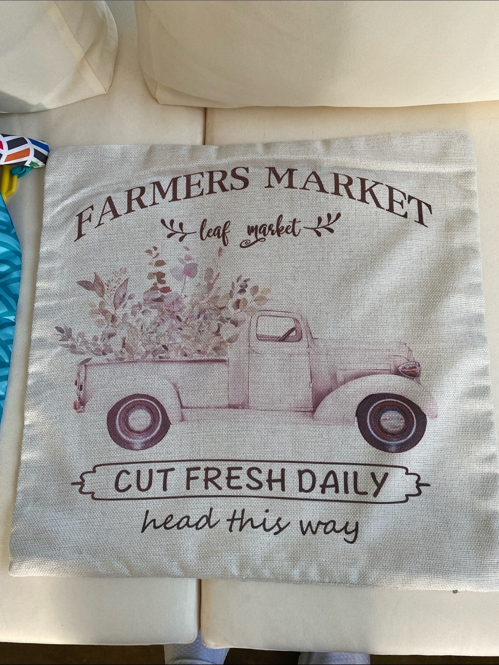 Farmers Market Decorative Throw Pillow Cover - Beige with Brown Print